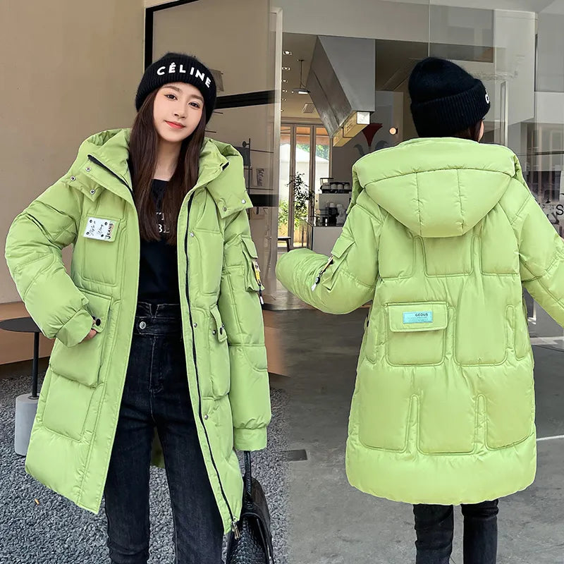 2024 New Loose Cotton Padded Coats Women Winter Hooded Parkas Thick Warm Wadded Jackets Lady Klein Blue White Green Outerwear