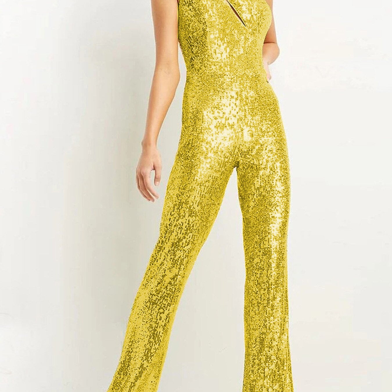 2024 New Luxury Jumpsuit Women Golden One Shoulder Sleeveless Flare Pant Overalls Elegant Prom Party Evening Long Jumpsuits