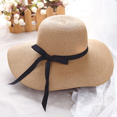 2024 New Simple Foldable Wide Brim Floppy Girls Straw Hat Sun Hat Beach Women Summer Hat UV Protect Travel Cap Lady Cap Female khaki 55-58cm