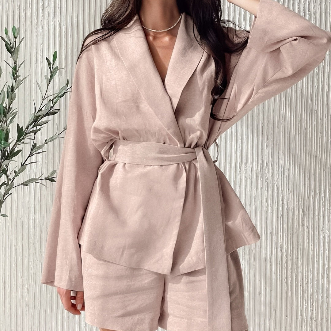 2024 New Sprind Summer Cotton Linen Women's 2 Piece Sets Elegant Casual Matching Set Women's Suit Outfits Blouse Shorts Set AMAIO