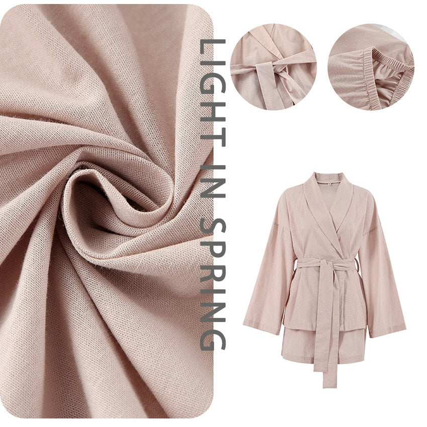 2024 New Sprind Summer Cotton Linen Women's 2 Piece Sets Elegant Casual Matching Set Women's Suit Outfits Blouse Shorts Set