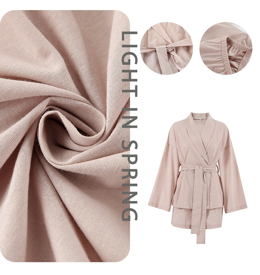 2024 New Sprind Summer Cotton Linen Women's 2 Piece Sets Elegant Casual Matching Set Women's Suit Outfits Blouse Shorts Set