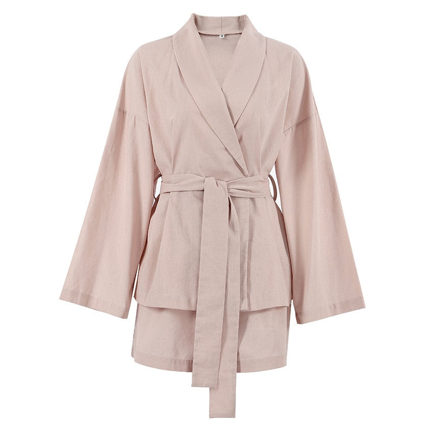 2024 New Sprind Summer Cotton Linen Women's 2 Piece Sets Elegant Casual Matching Set Women's Suit Outfits Blouse Shorts Set Pink