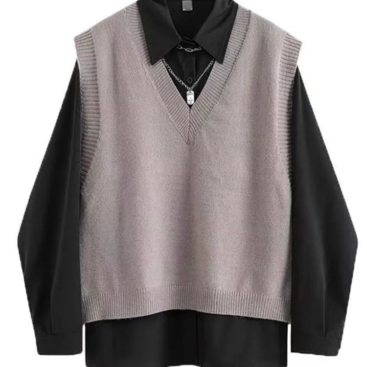 Spring Autumn 3 Piece Set Women Streetwear Knitted Vest+Long Sleeve Shirt+Harajuku BF Loose Cargo Pants Women 2 Piece black