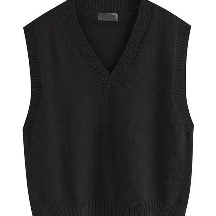 Spring Autumn 3 Piece Set Women Streetwear Knitted Vest+Long Sleeve Shirt+Harajuku BF Loose Cargo Pants Women BLACK VEST