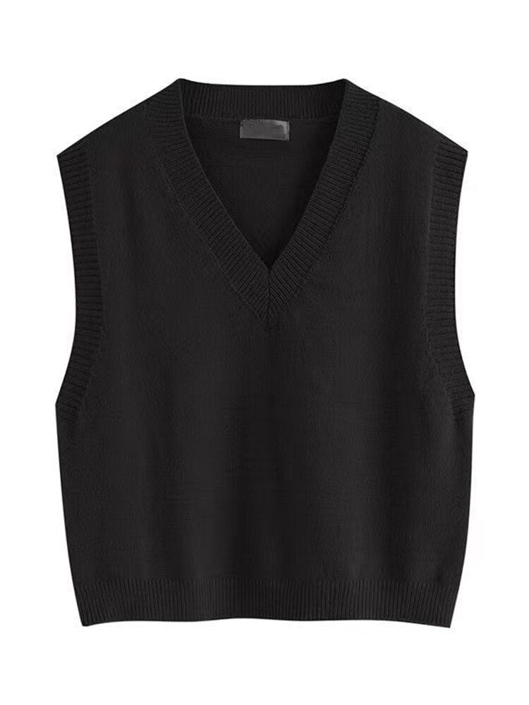 Spring Autumn 3 Piece Set Women Streetwear Knitted Vest+Long Sleeve Shirt+Harajuku BF Loose Cargo Pants Women BLACK VEST