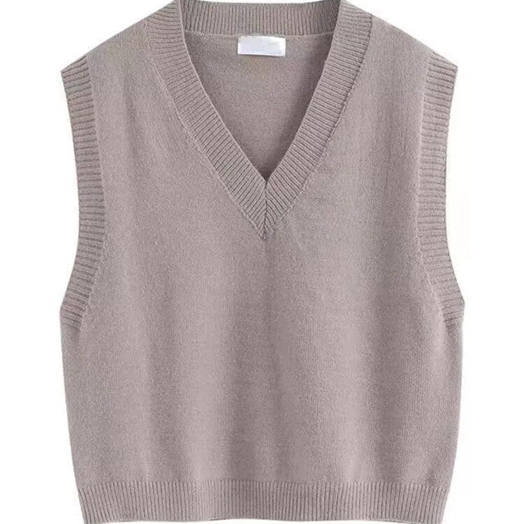 Spring Autumn 3 Piece Set Women Streetwear Knitted Vest+Long Sleeve Shirt+Harajuku BF Loose Cargo Pants Women beige vest