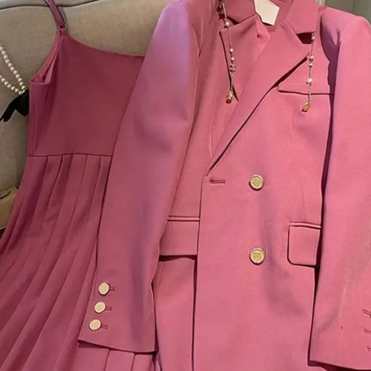 2024 New Spring Autumn Blazers Suspenders Women's Two-piece Set Loose Casual Suit Outerwear Sling Skirt Women Two-piece Suit