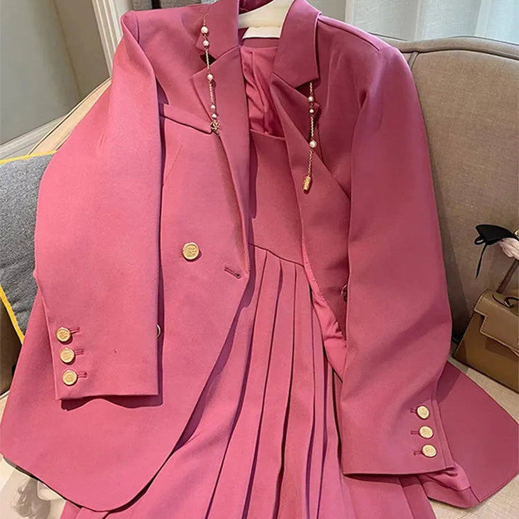 2024 New Spring Autumn Blazers Suspenders Women's Two-piece Set Loose Casual Suit Outerwear Sling Skirt Women Two-piece Suit