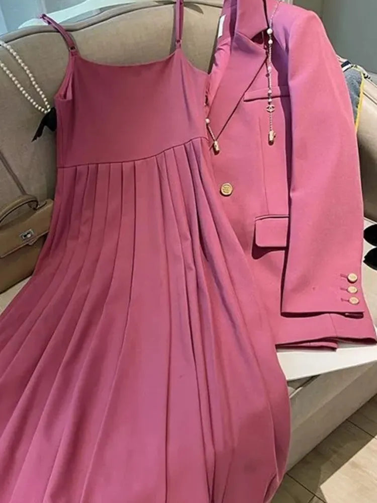 2024 New Spring Autumn Blazers Suspenders Women's Two-piece Set Loose Casual Suit Outerwear Sling Skirt Women Two-piece Suit