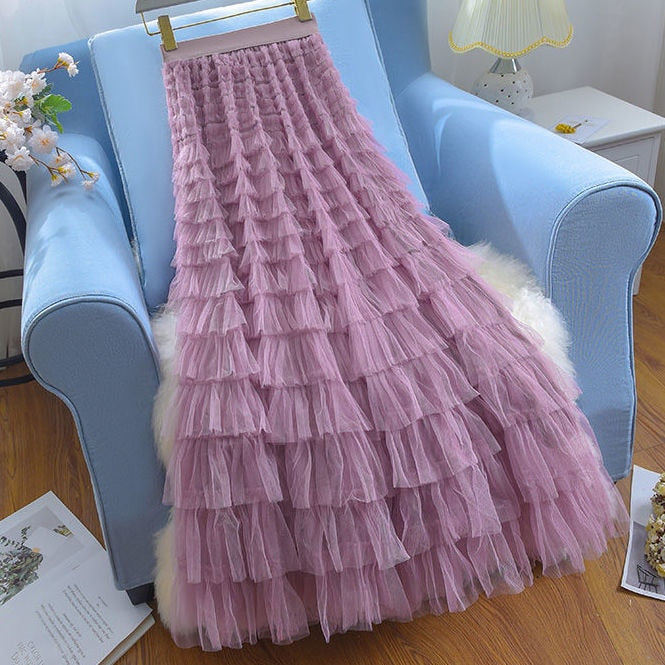 2024 New Summer Long Skirt Layered Ruffles Design Elegant Maxi Dress Office Women Commuting Party Attire Autumn Elegant Skirt Long Light purple