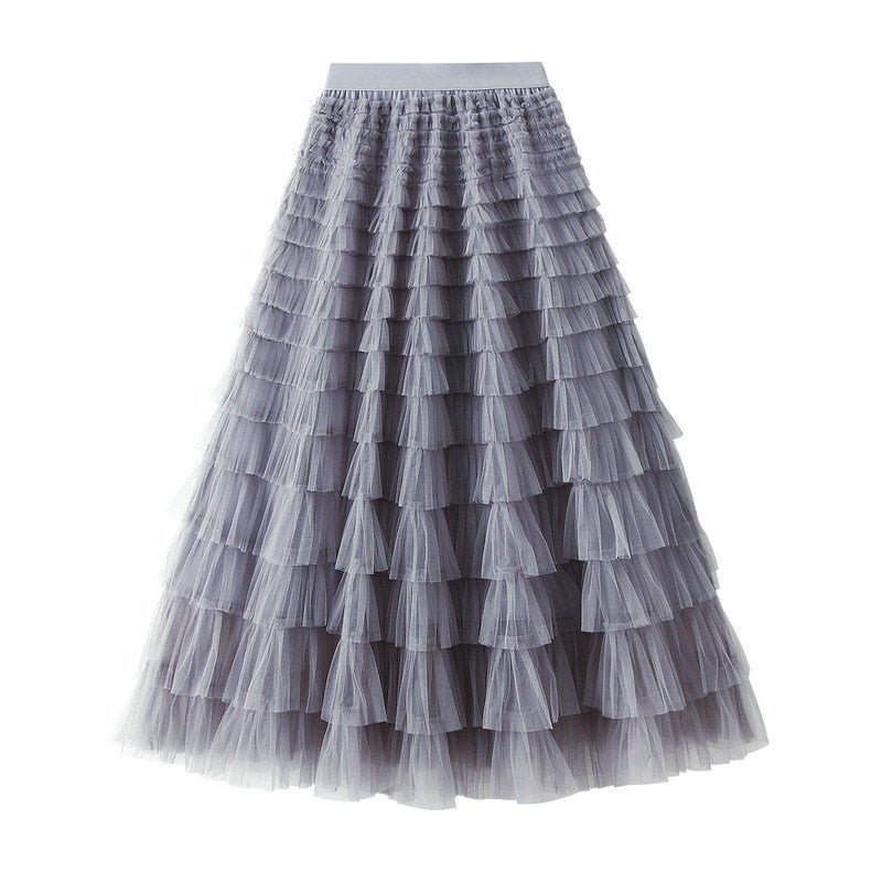 2024 New Summer Long Skirt Layered Ruffles Design Elegant Maxi Dress Office Women Commuting Party Attire Autumn Elegant Skirt Long Grey