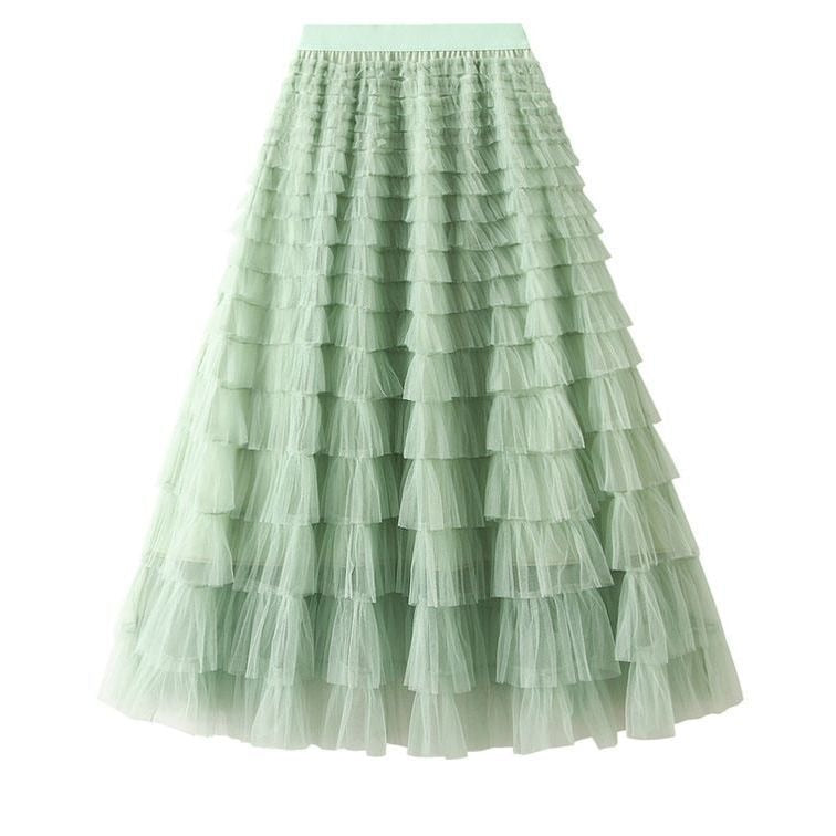 2024 New Summer Long Skirt Layered Ruffles Design Elegant Maxi Dress Office Women Commuting Party Attire Autumn Elegant Skirt Long Light green