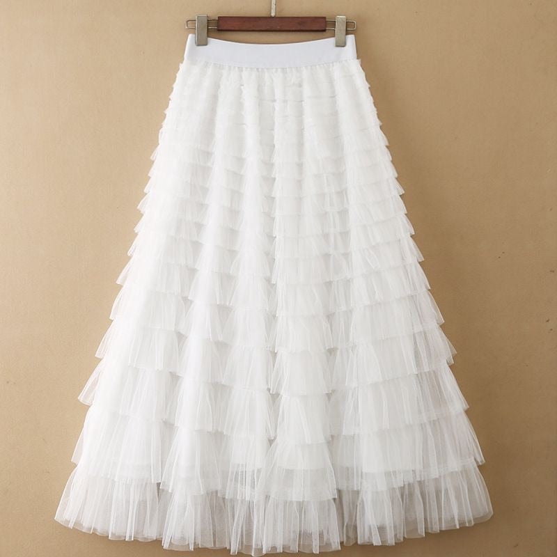 2024 New Summer Long Skirt Layered Ruffles Design Elegant Maxi Dress Office Women Commuting Party Attire Autumn Elegant Skirt Long white