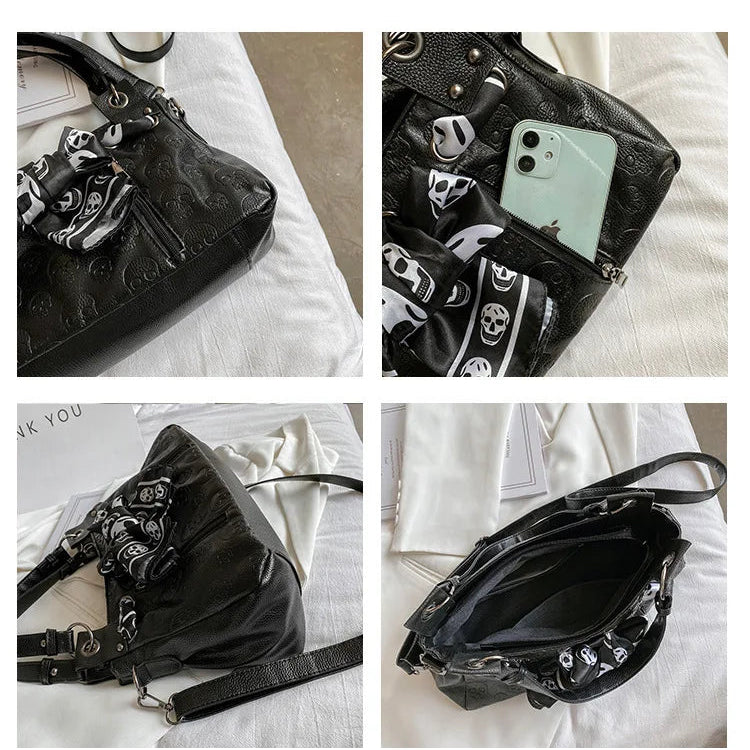 2024 New Women Messenger Bags Designer Motorcycle Punk Style Skull Rivet Tote Bag Crossbody Bags Ladies Leather HandBags H002