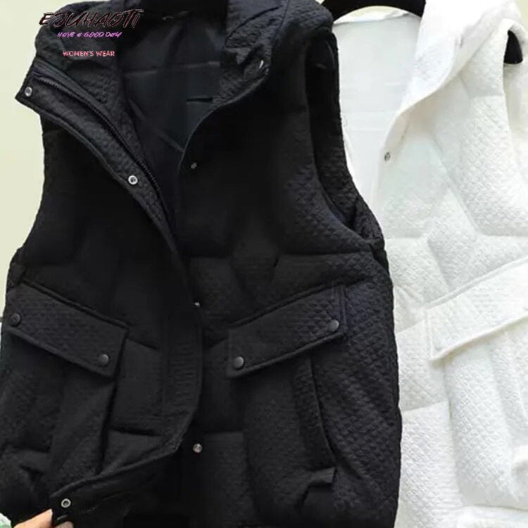 2024 New Women's Vest Autumn Winter Hooded Thicken Loose Appear Thin Waistcoat Mid Length Version Down Cotton Sleeveless Jackets