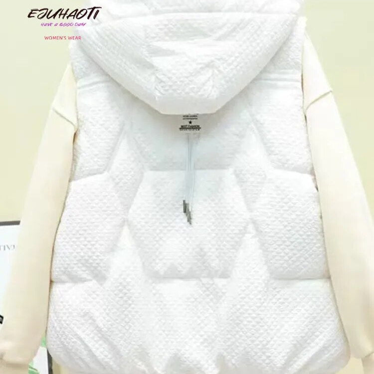 2024 New Women's Vest Autumn Winter Hooded Thicken Loose Appear Thin Waistcoat Mid Length Version Down Cotton Sleeveless Jackets