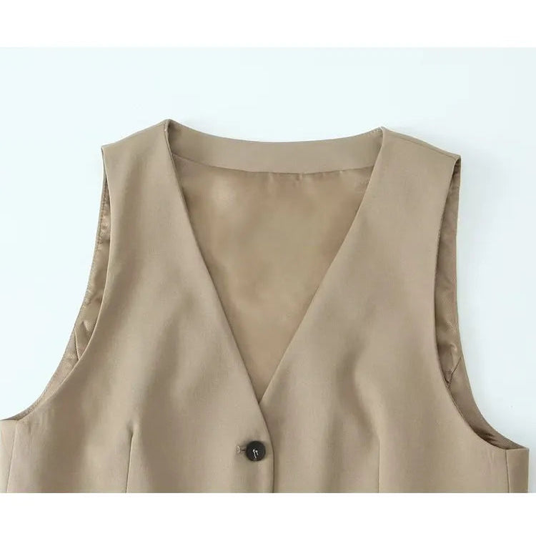 2024 OL Vest Pant Sets Fashion Sleeveless Single Breasted Vest Top Patchwork Drawstring Straight Leg Pants