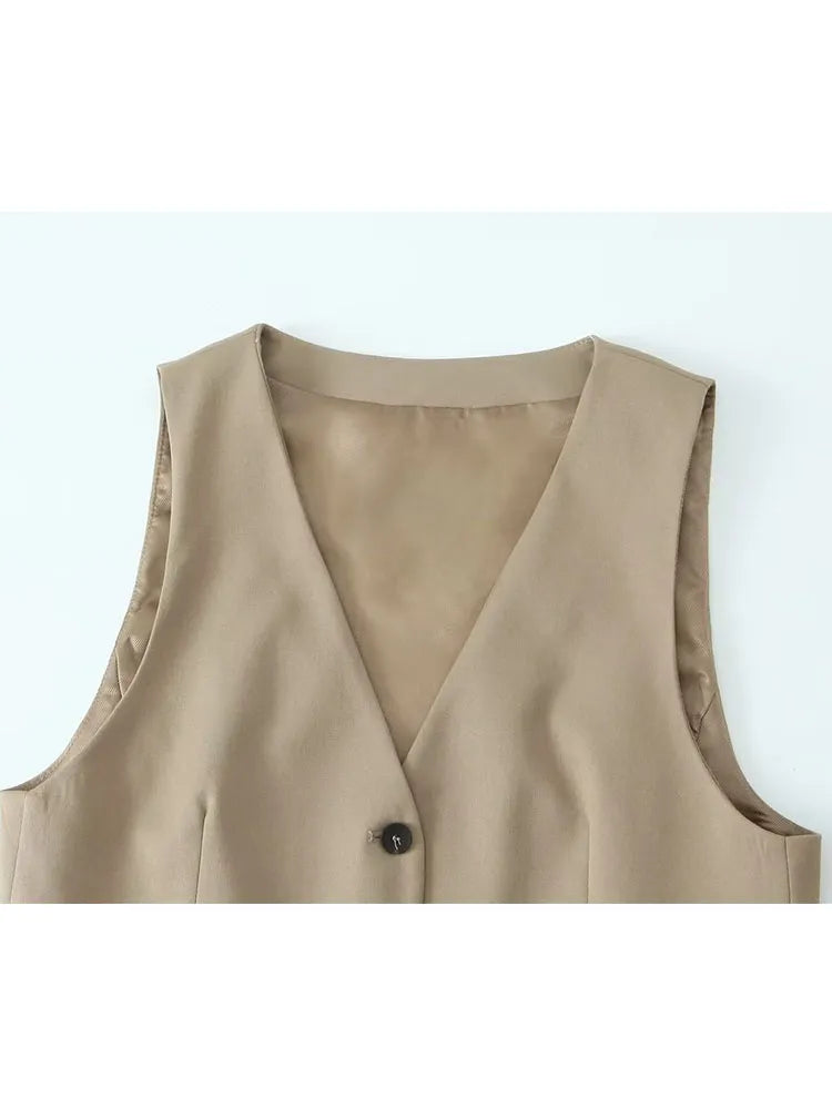 2024 OL Vest Pant Sets Fashion Sleeveless Single Breasted Vest Top Patchwork Drawstring Straight Leg Pants