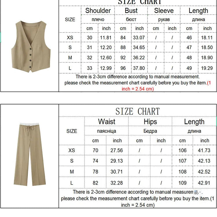 2024 OL Vest Pant Sets Fashion Sleeveless Single Breasted Vest Top Patchwork Drawstring Straight Leg Pants