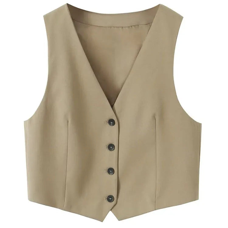 2024 OL Vest Pant Sets Fashion Sleeveless Single Breasted Vest Top Patchwork Drawstring Straight Leg Pants