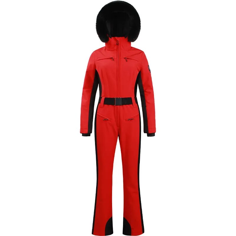2024 One-piece Ski Suit for Women Thickening Snowboard Women Overalls Winter Windproof Waterproof Jumpsuit Clothing Skiing Suit Red