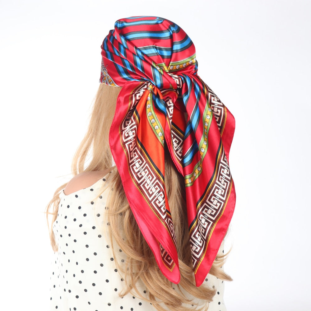 2024 Silk Scarves Luxury Brand Spring Summer Women Head/Hair Scarf 90X90cm Fashion Hijab Bandana Cheveux Foulard Femme BK50-9 90X90CM