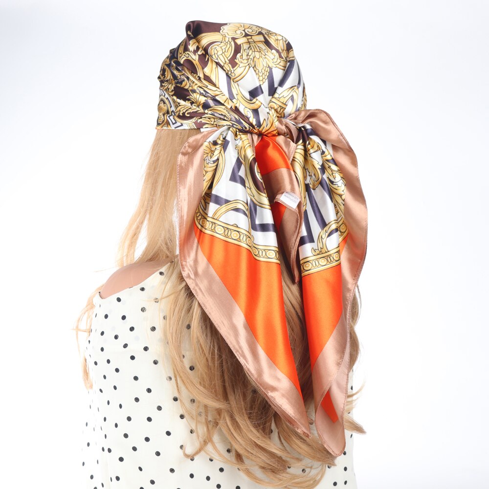 2024 Silk Scarves Luxury Brand Spring Summer Women Head/Hair Scarf 90X90cm Fashion Hijab Bandana Cheveux Foulard Femme BK50-17 90X90CM
