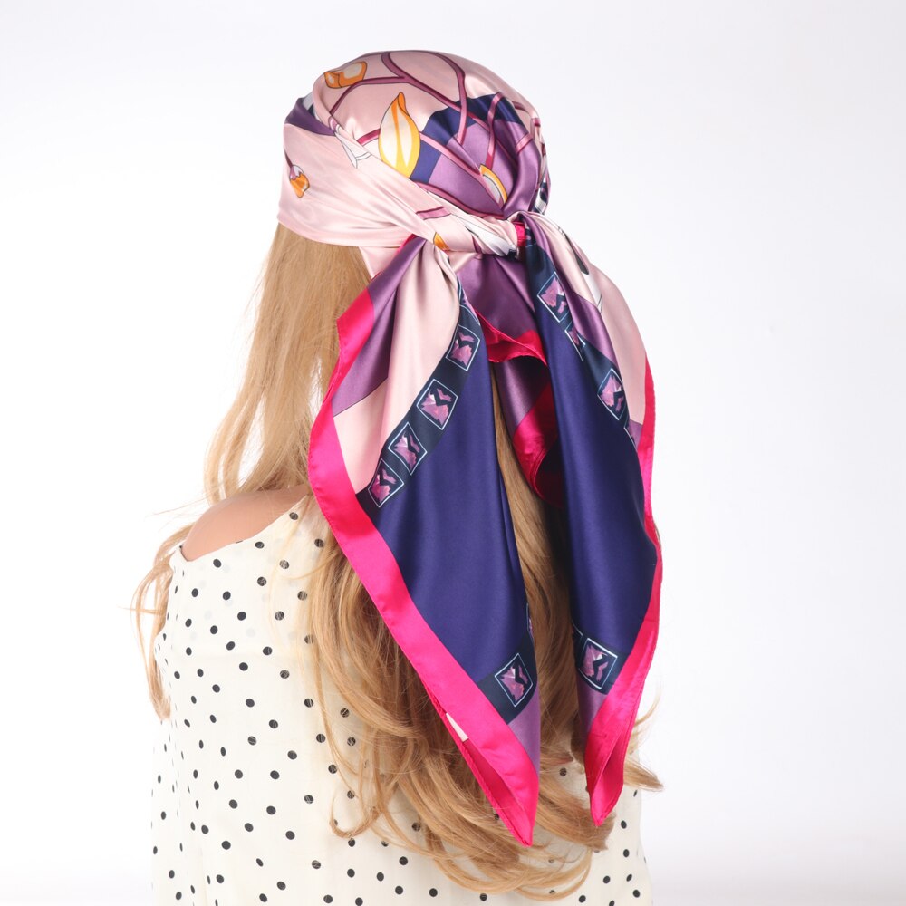 2024 Silk Scarves Luxury Brand Spring Summer Women Head/Hair Scarf 90X90cm Fashion Hijab Bandana Cheveux Foulard Femme BK50-7 90X90CM