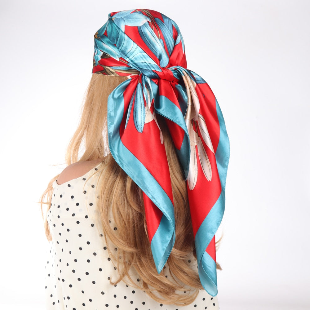 2024 Silk Scarves Luxury Brand Spring Summer Women Head/Hair Scarf 90X90cm Fashion Hijab Bandana Cheveux Foulard Femme BK50-20 90X90CM