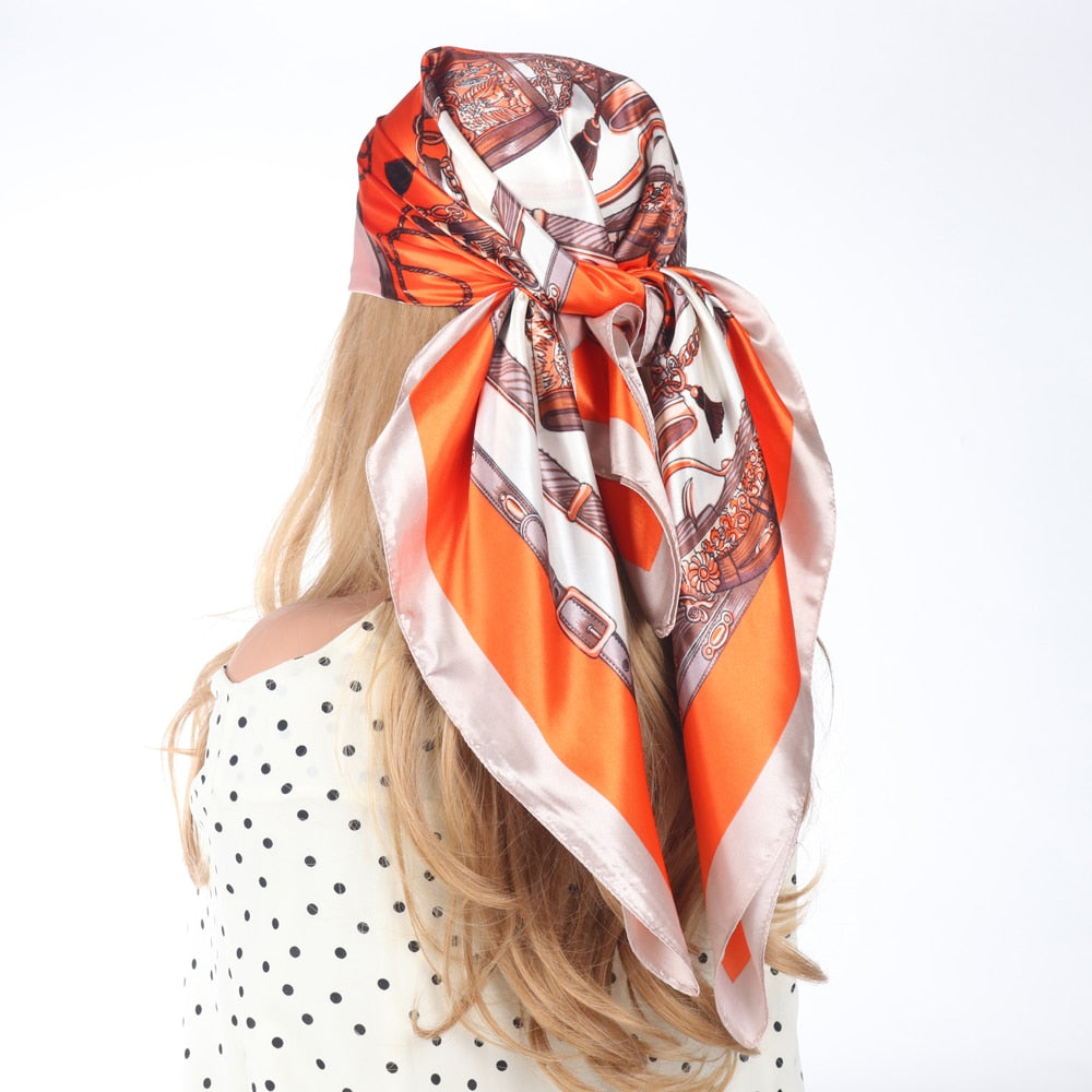 2024 Silk Scarves Luxury Brand Spring Summer Women Head/Hair Scarf 90X90cm Fashion Hijab Bandana Cheveux Foulard Femme BK50-15 90X90CM