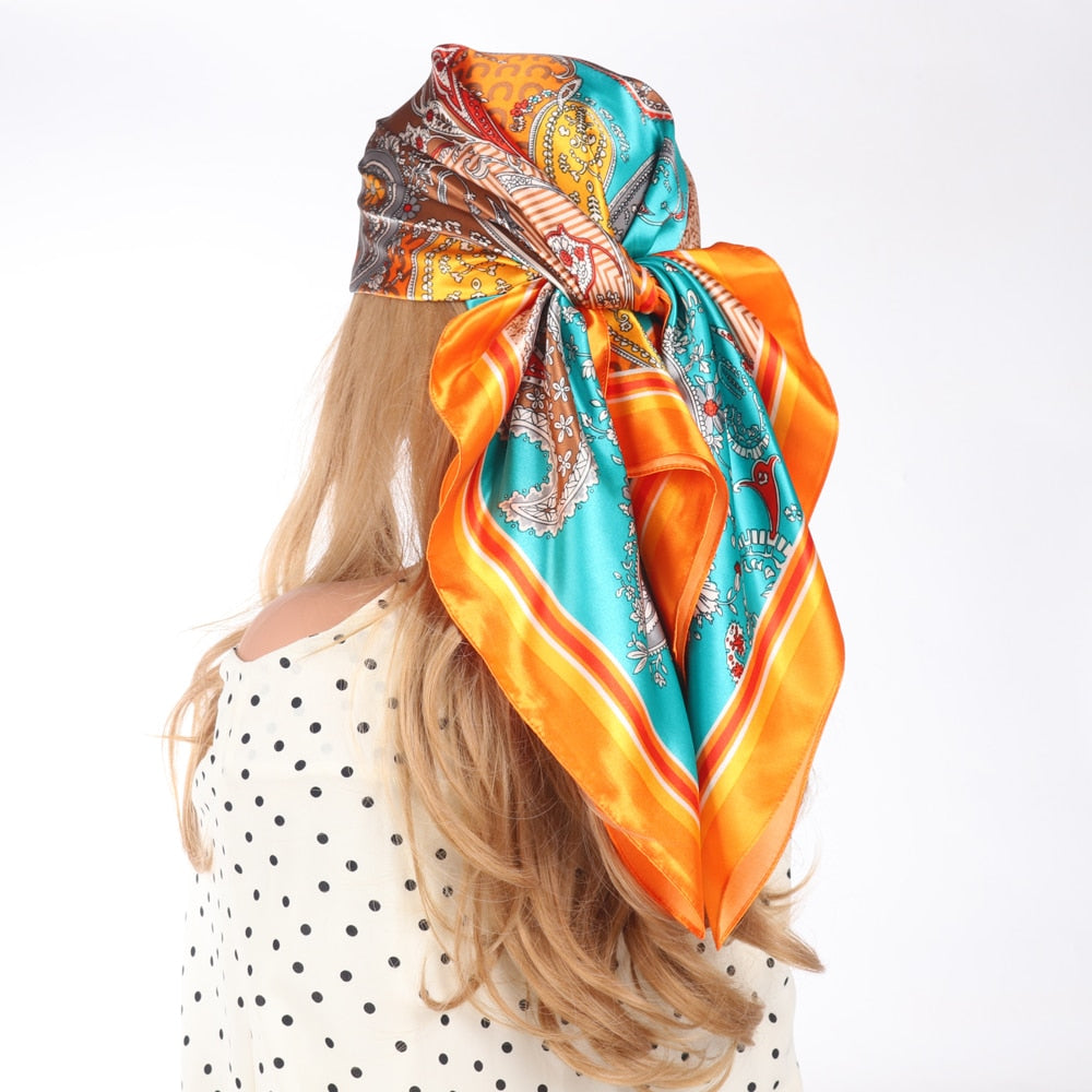 2024 Silk Scarves Luxury Brand Spring Summer Women Head/Hair Scarf 90X90cm Fashion Hijab Bandana Cheveux Foulard Femme BK50-4 90X90CM