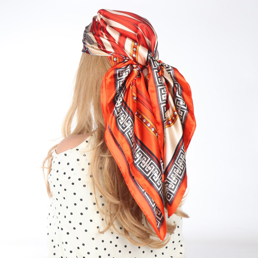 2024 Silk Scarves Luxury Brand Spring Summer Women Head/Hair Scarf 90X90cm Fashion Hijab Bandana Cheveux Foulard Femme BK50-10 90X90CM