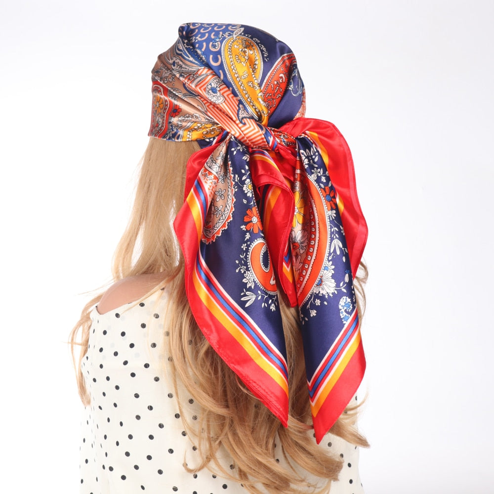 2024 Silk Scarves Luxury Brand Spring Summer Women Head/Hair Scarf 90X90cm Fashion Hijab Bandana Cheveux Foulard Femme BK50-5 90X90CM