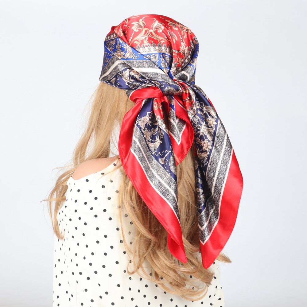 2024 Silk Scarves Luxury Brand Spring Summer Women Head/Hair Scarf 90X90cm Fashion Hijab Bandana Cheveux Foulard Femme BK50-1 90X90CM