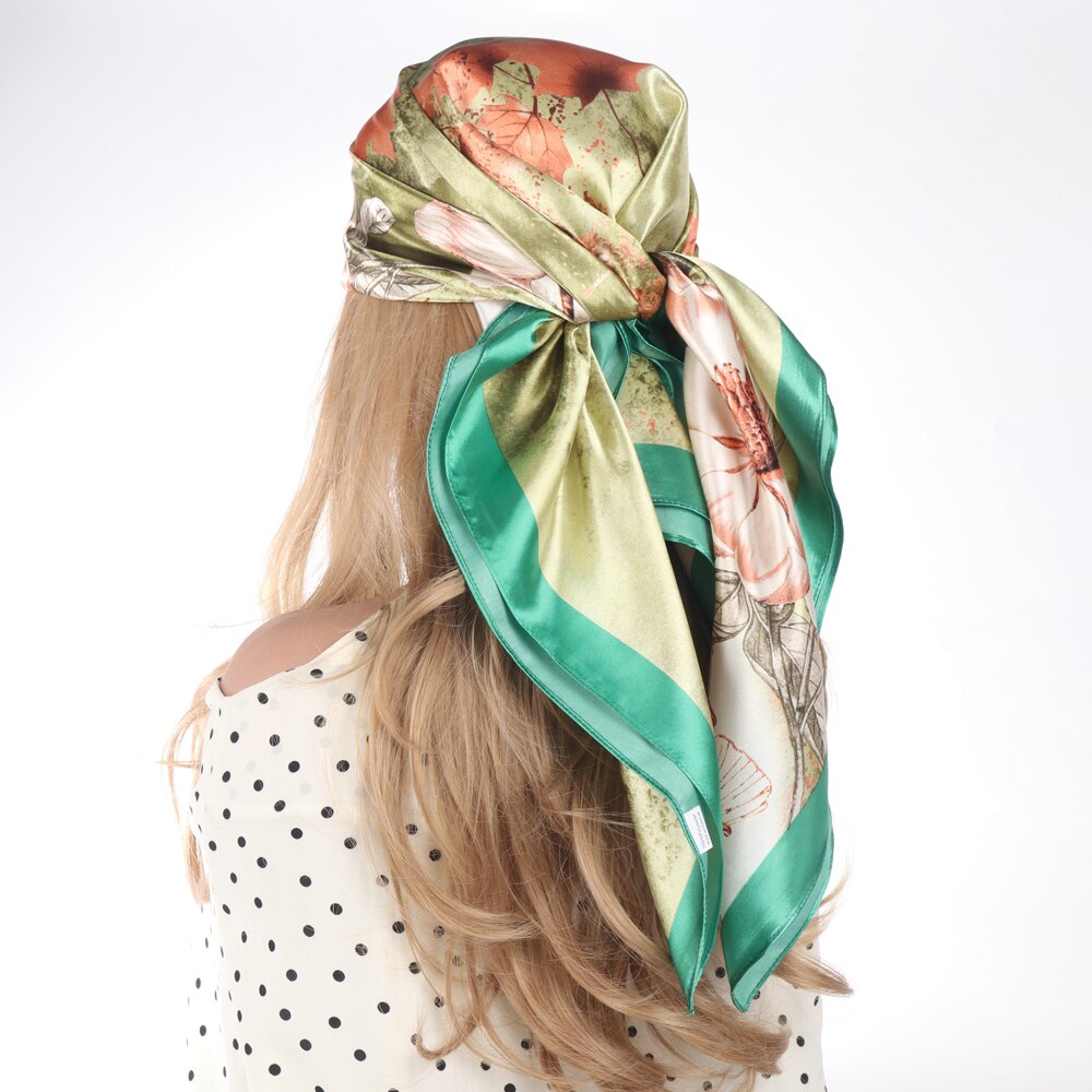 2024 Silk Scarves Luxury Brand Spring Summer Women Head/Hair Scarf 90X90cm Fashion Hijab Bandana Cheveux Foulard Femme BK50-23 90X90CM