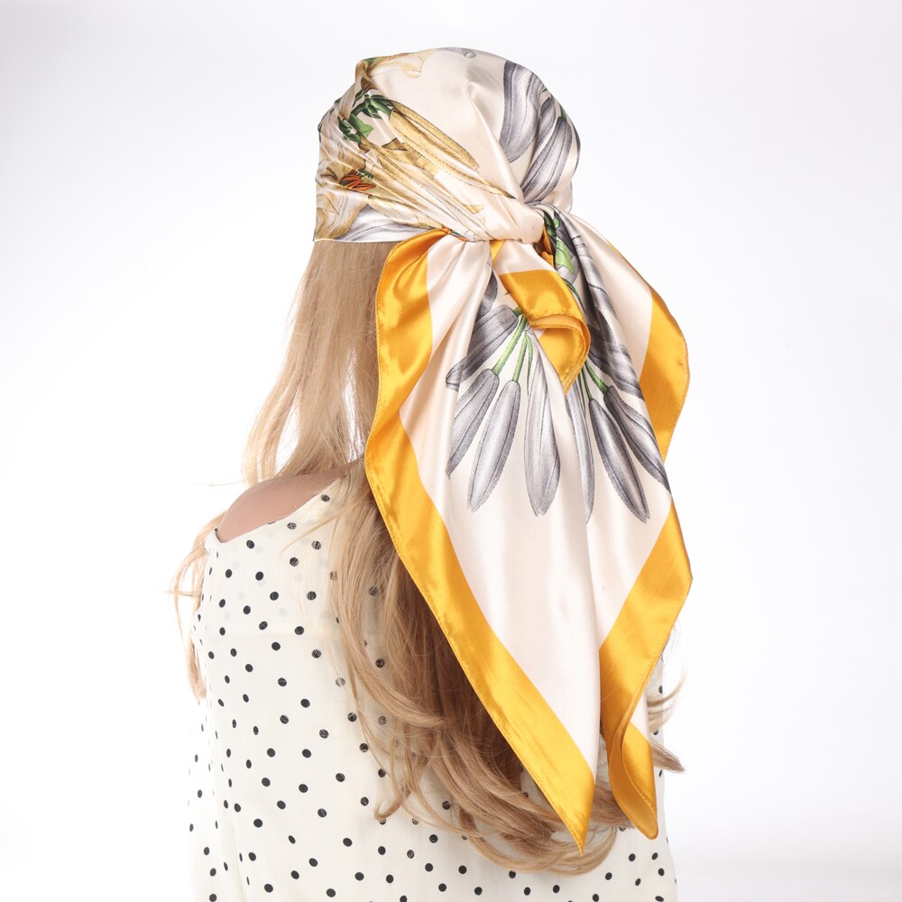 2024 Silk Scarves Luxury Brand Spring Summer Women Head/Hair Scarf 90X90cm Fashion Hijab Bandana Cheveux Foulard Femme BK50-21 90X90CM