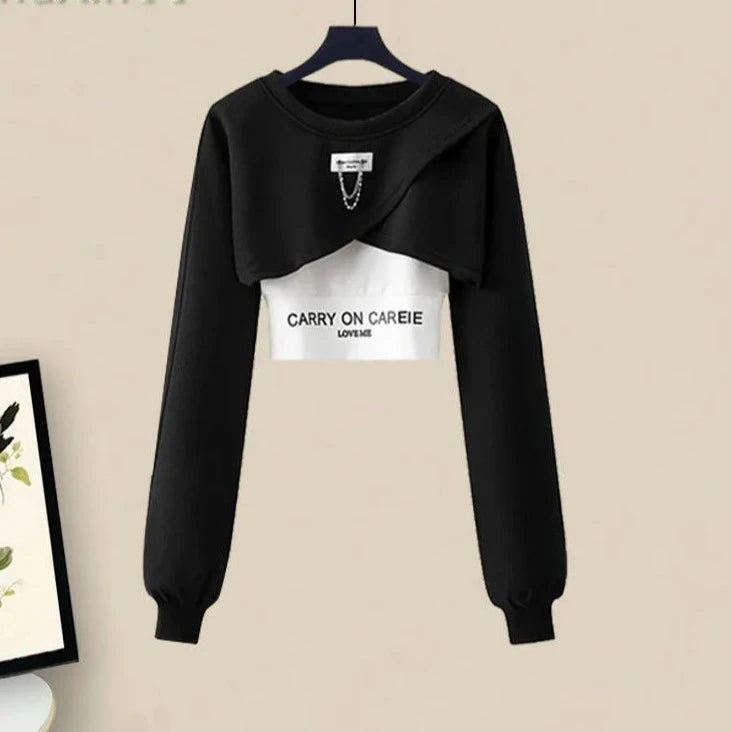 2024 Spring Autumn Fashion Long Sleeve Short Top+Vest+Wide Leg Pants 3-piece Women's Tracksuit Korean Chic New in Matching Sets