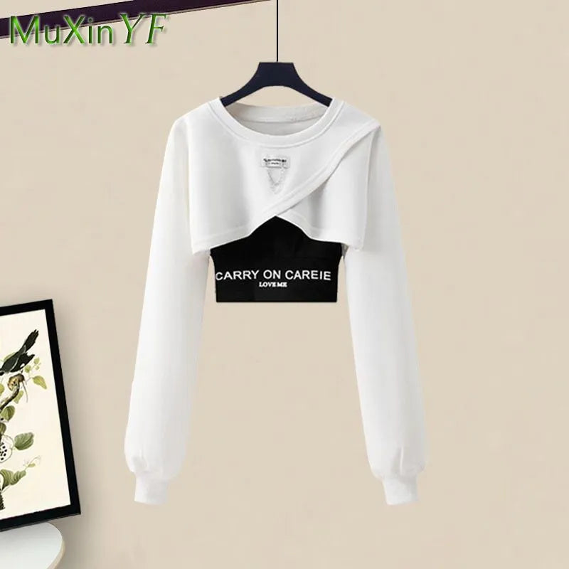 2024 Spring Autumn Fashion Long Sleeve Short Top+Vest+Wide Leg Pants 3-piece Women's Tracksuit Korean Chic New in Matching Sets