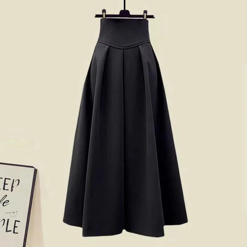 2024 Spring Autumn New in Matching Sets Women's Fashion Slim Bow Sweater+High Waist Skirt Two-piece Set Korean Chic Dress Suit Black Skirt