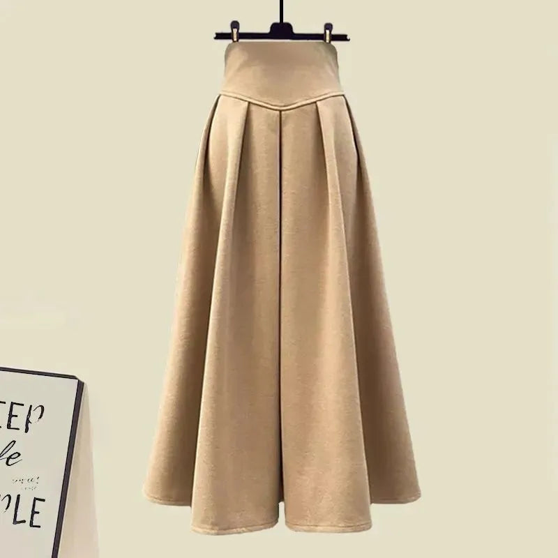 2024 Spring Autumn New in Matching Sets Women's Fashion Slim Bow Sweater+High Waist Skirt Two-piece Set Korean Chic Dress Suit Khaki SKirt
