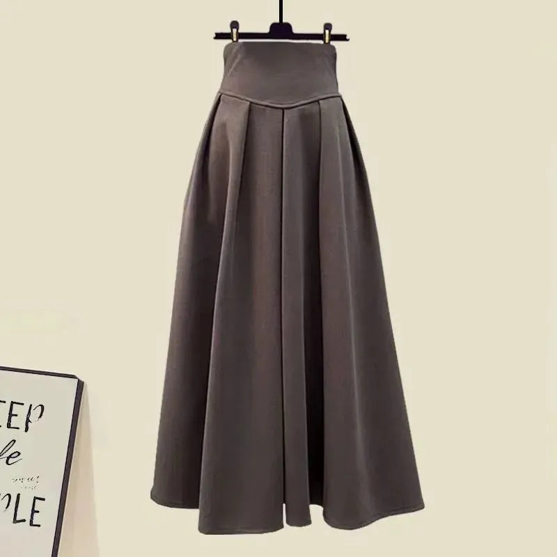 2024 Spring Autumn New in Matching Sets Women's Fashion Slim Bow Sweater+High Waist Skirt Two-piece Set Korean Chic Dress Suit Coffee Skirt