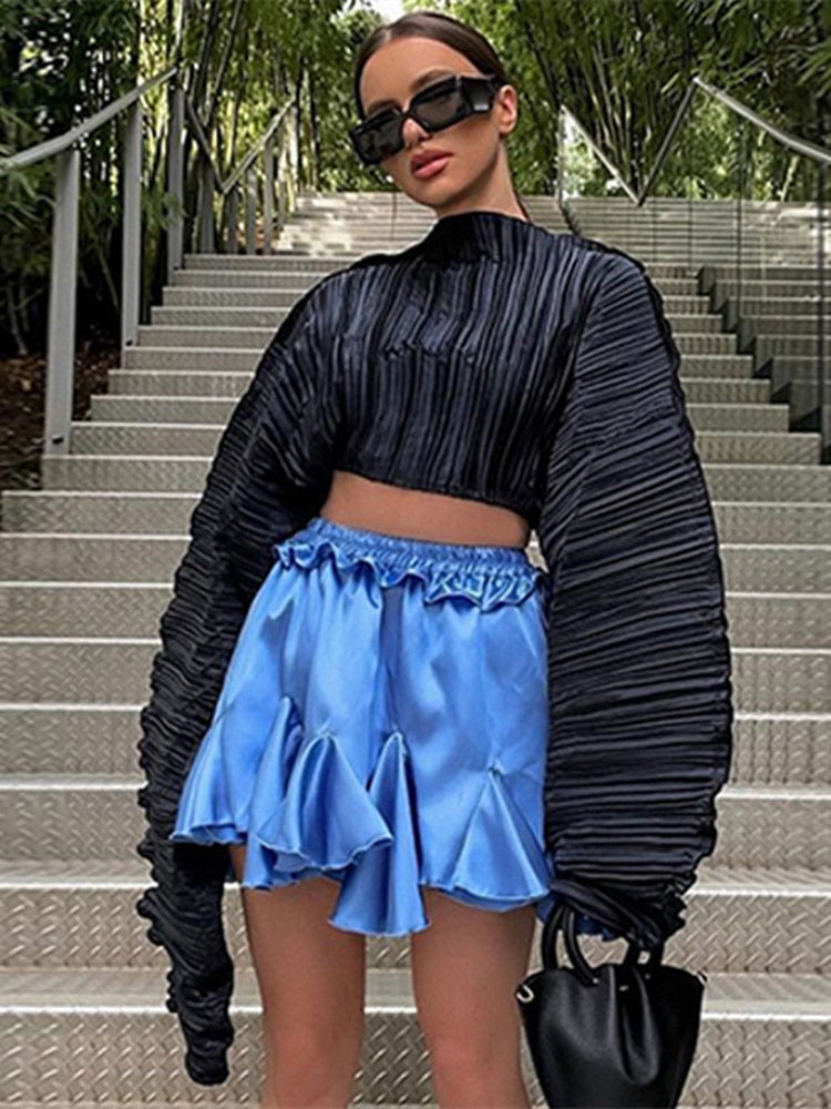 2024 Spring Loose Soild Crop Tops For Women Long Sleeve Fashion Sweatshirts Female Sexy Black Green Casual T Shirts Sweatshirts black SHANGYI 23