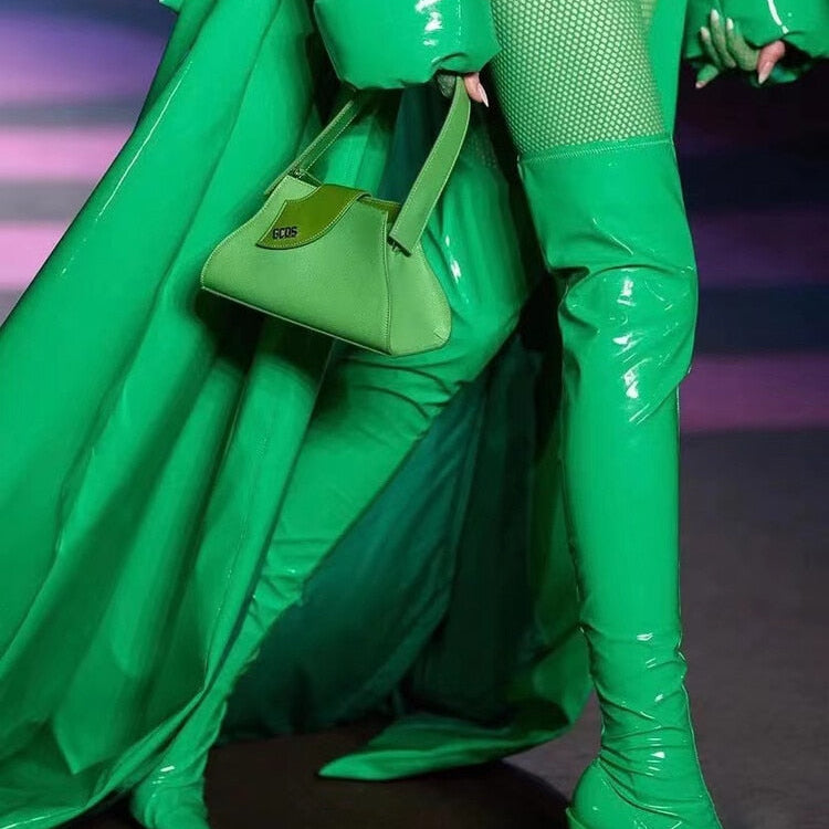 2024 Spring New Women Teeth High Heel Luxury Elastic Ankle Boots Brand Fashion Pointed Toe Elegant Sock Shoes Party Banquet 43 Green