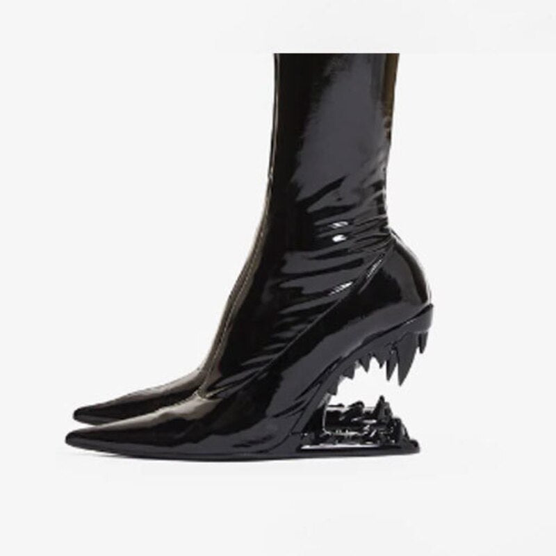 2024 Spring New Women Teeth High Heel Luxury Elastic Ankle Boots Brand Fashion Pointed Toe Elegant Sock Shoes Party Banquet 43 Black Black