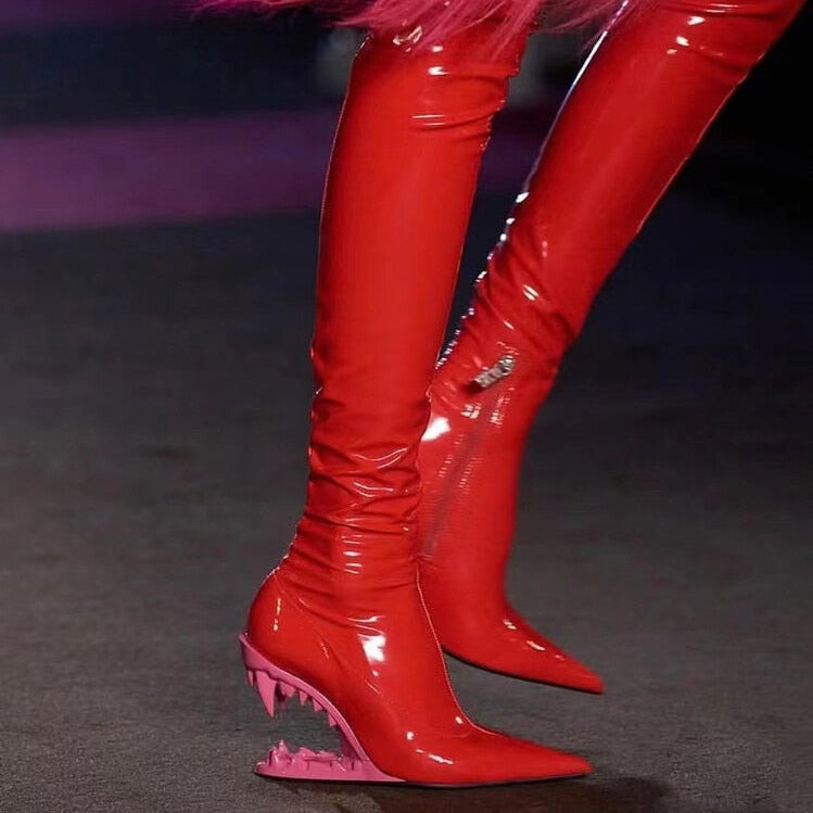 2024 Spring New Women Teeth High Heel Luxury Elastic Ankle Boots Brand Fashion Pointed Toe Elegant Sock Shoes Party Banquet 43 Red 1