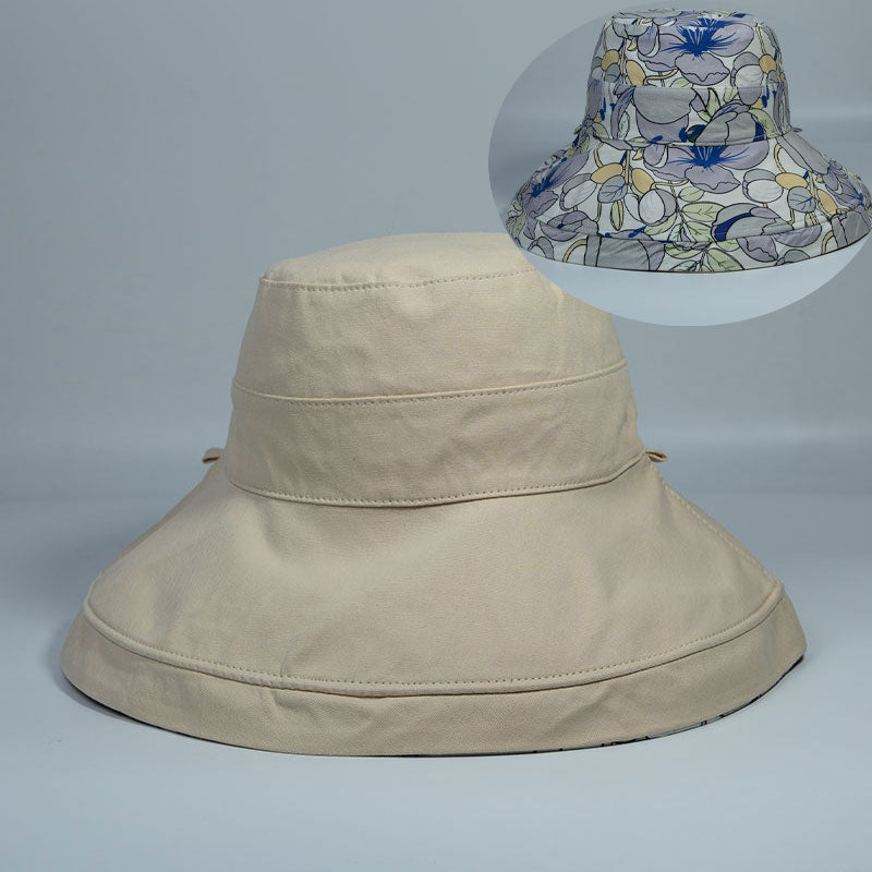 2024 Spring Summer Print Reversible Sun Beach Hat Woman Girl Outdoor Travel Vacation Fisherman Cap Wide Brim 12.5cm Visor Hat A Beige Head Girth 56-58cm