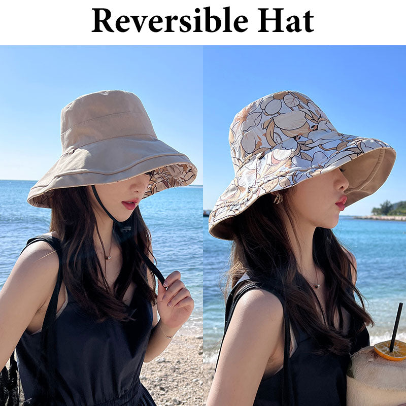 2024 Spring Summer Print Reversible Sun Beach Hat Woman Girl Outdoor Travel Vacation Fisherman Cap Wide Brim 12.5cm Visor Hat
