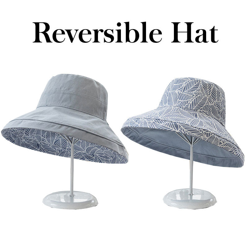 2024 Spring Summer Print Reversible Sun Beach Hat Woman Girl Outdoor Travel Vacation Fisherman Cap Wide Brim 12.5cm Visor Hat B Blue Head Girth 56-58cm