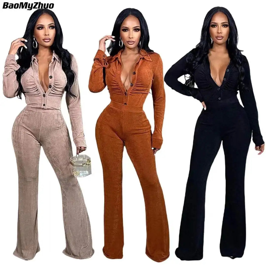 2024 Spring Women Casual Solid Velvet Sets Elegant Long Sleeve Top Pant Suits Female Two Piece Trouser Sets Fashion Tracksuit AMAIO